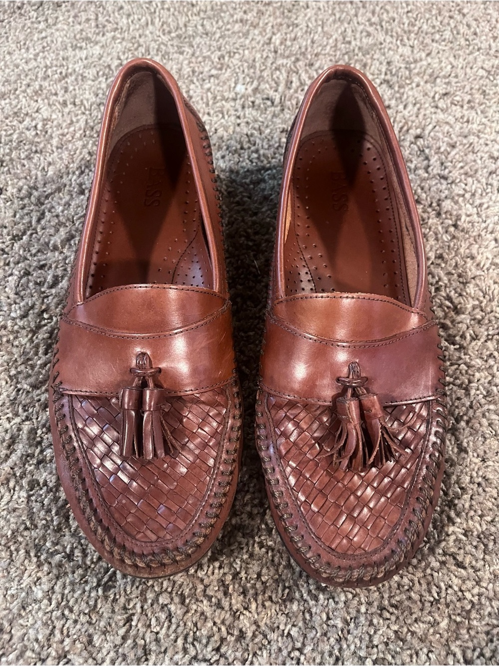 Bass Mens Bellagio Dress Loafers 10.5 M Leather Brown Woven Tassel Slip On Shoes